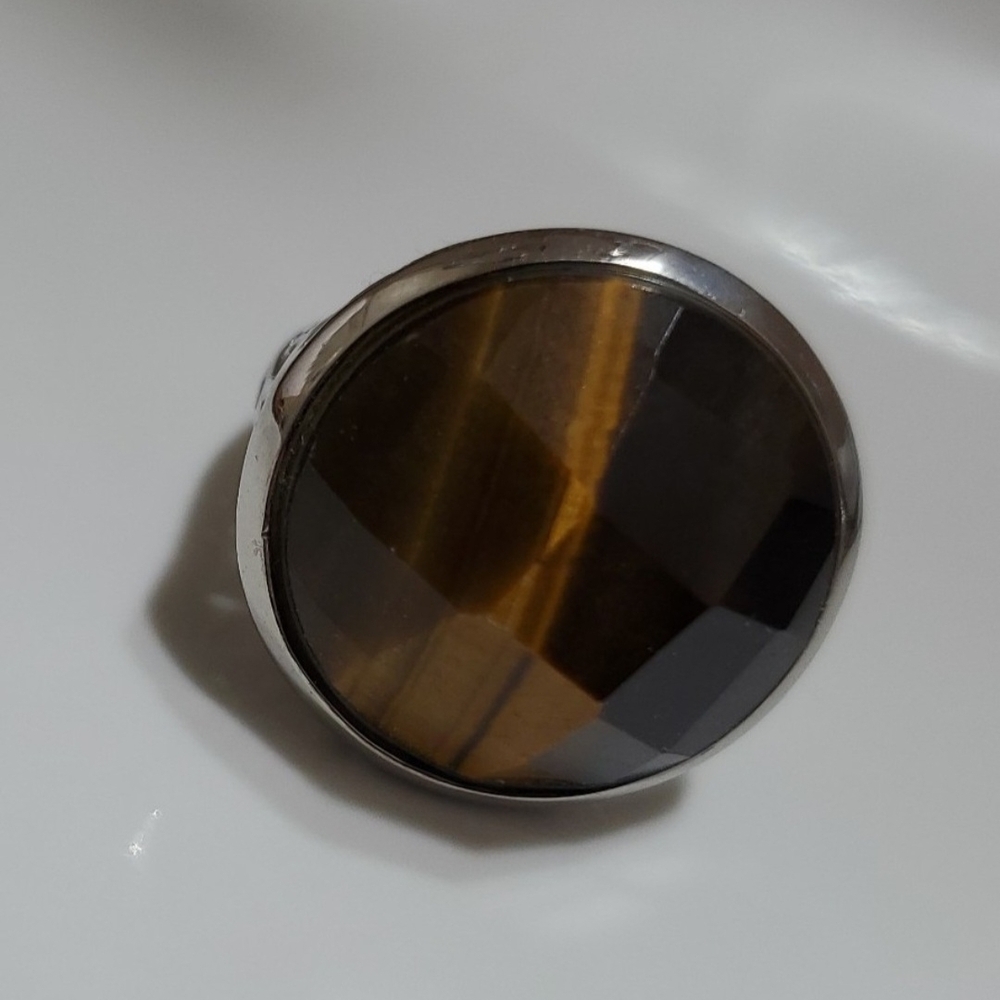 Womens Large Tiger Eye Silver Ring